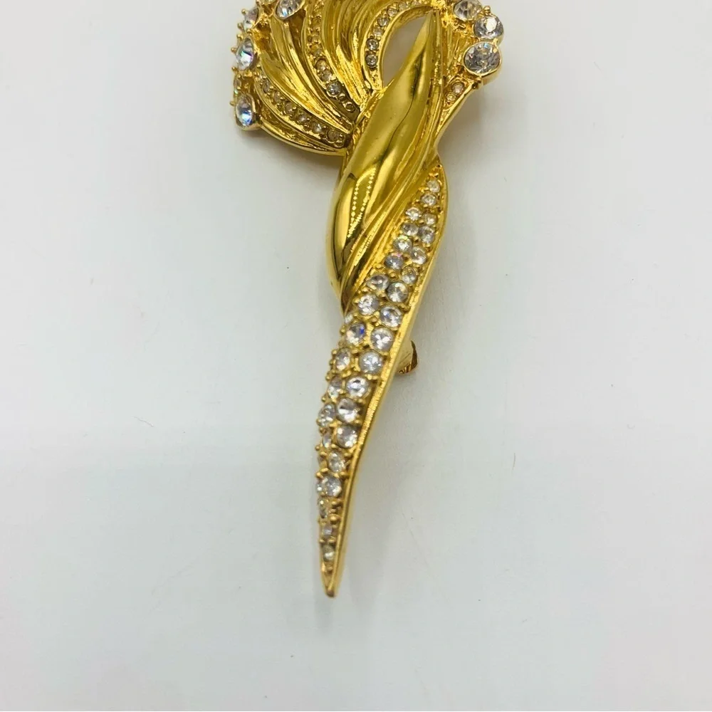 Vintage Monet Gold Rhinestone Swirl Brooch Pin Abstract